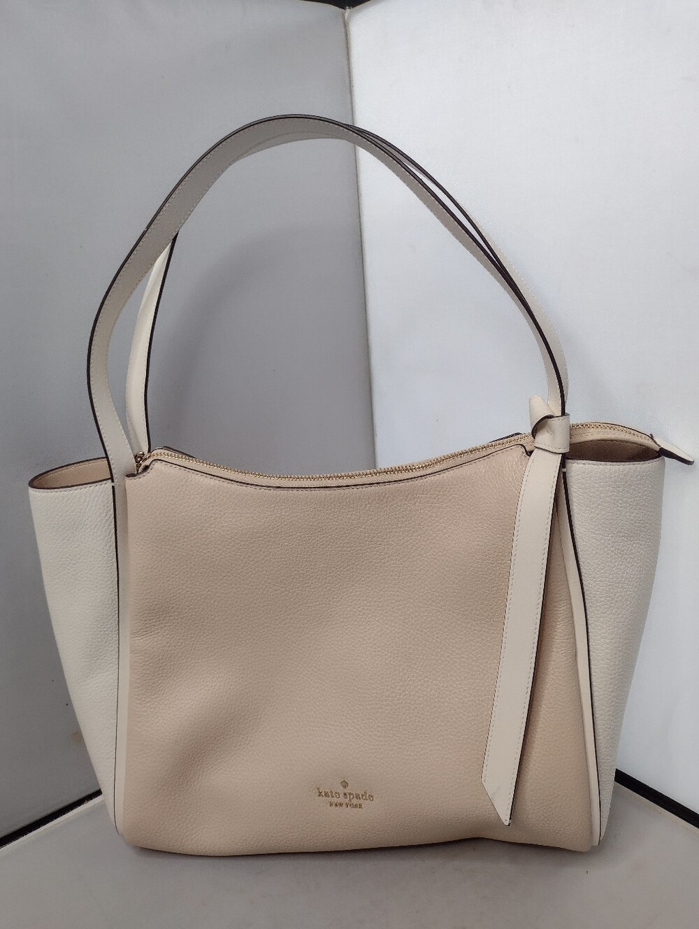 Kate Spade Knott Carryall Tote Ivory Beige Pebbled Leather Purse
